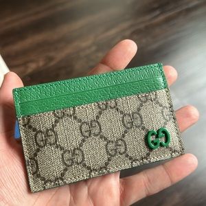 Brand New - Gucci green leather and canvas card holder